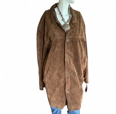 男式 XL Merona 长棕色柔软麂皮绒纽扣绗缝皮革夹克 - 全新带标签 — 第 1/4 张图片