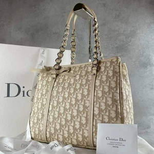 Christian Dior Romantic Trotter Tote Bag PVC Leather Chain Handle Japan F/S USED - Picture 1 of 24