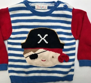 Maglione pullover maglia Zubels ragazzo 12 mesi ricamato cotone pirata nuovo senza etichette - Foto 1 di 6