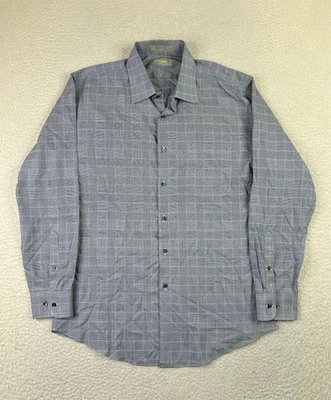 Camisa Nordstrom Para Hombres 16 32-33 Azul Gris Ajuste a Cuadros Ajuste Sin Arrugas Cuidado Inteligente Foto 1 de 4
