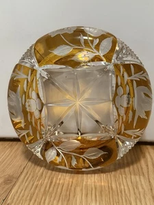 Vintage 1960’s Julia Amber Cut Crystal Glass Ashtray Poland HEAVY SOLID - Picture 1 of 15