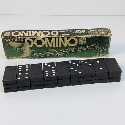 Estrela Black & White Double Six Wooden Dominoes Set Original Box Brazil Vintage - image 1 of 4