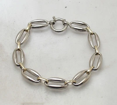 Brazalete Technibond 8" grano de café eslabón ovalado 14K dos tonos chapado en oro plateado Foto 1 de 4