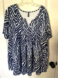 Allegrace Damen Kurzarm Pull-Over Shirt Größe 2XL Marineblau & Weiß Neu - Bild 1 von 4