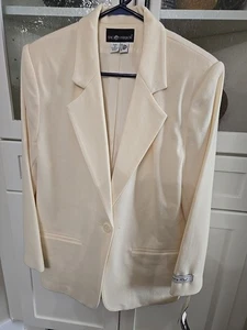 VINTAGE NWT Sag Harbor Women's Size 12 Ivory 100% Wool Blazer 1 Button - Picture 1 of 8