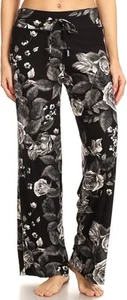 Leggings Depot Women's Casual Long Pajama Lounge Pants Large, Charcoal Rose  - Picture 1 of 4