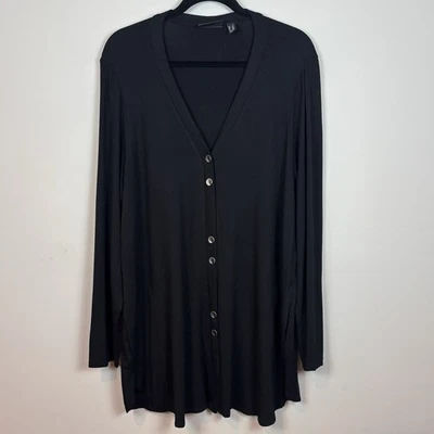 Cárdigan de punto de fin de semana Susan Graver manga 3/4 para mujer 1X negro cuello en V Foto 1 de 4