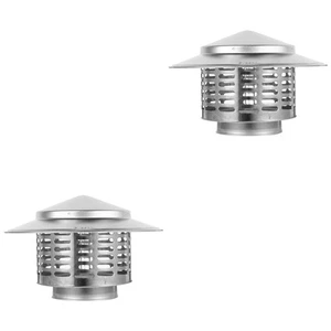 2 Pieces Rainproof Pipe Cap Stainless Chimney Flue Cover Caps - Picture 1 of 12