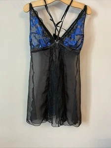 Ann Summers Black & Blue Chemise Night Dress - Size 16/18 (L) - Picture 1 of 4