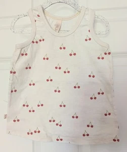 Childhoods Clothing Ringer Tank Top 100% Cotton Slub 4t Cherries On Natural VGUC - Picture 1 of 2