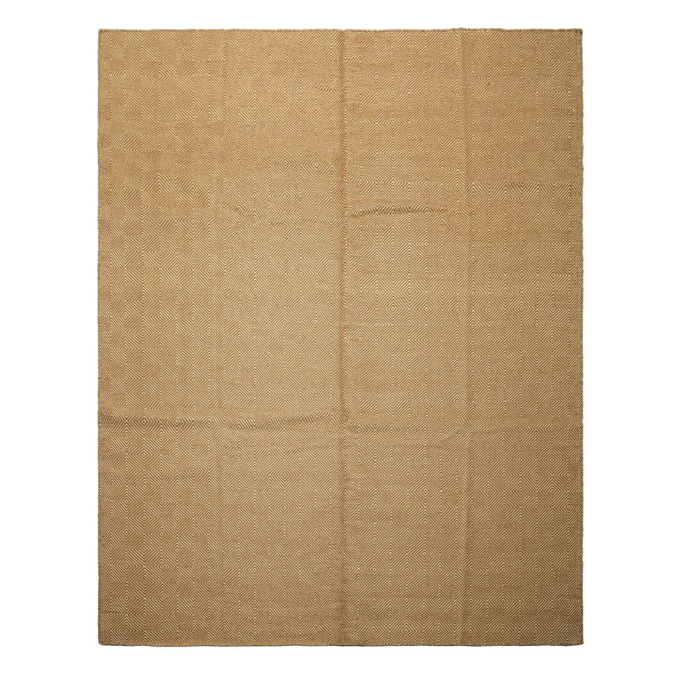 Tapete geométrico texturizado moderno tecido à mão lã ouro kilim 8x10 tecido plano - Imagem 1 de 4