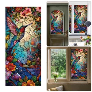 Window Film Floral Birds Privacy Stained Cling Static Glass Sticker No-Glue Film - Picture 1 of 18