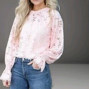 Top de Encaje Olivia FREE PEOPLE Talla XL Rosa Dolman Globo Poeta Manga Blogger Favorito - Imagen 1 de 12