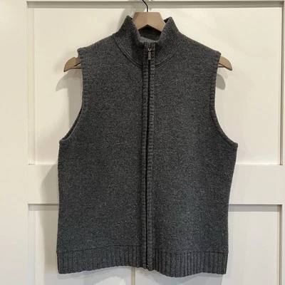Eddie Bauer Lambswool Full Zip Gray Sweater Lined Vest Women’s Size Large EUC - Image 1 of 4