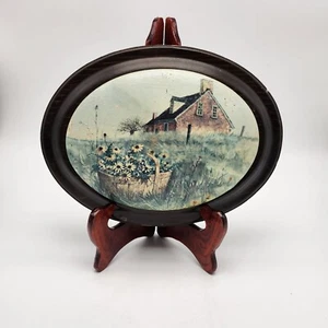 Cuadro de placa de madera decopauge vintage "CESTA DE FLORES" **HALLAZGO RARO** - Imagen 1 de 8