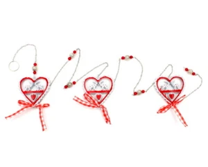 Christmas Hanging Garland Metal Chain Hearts with Reindeers Beads Ribbons 120cm - Picture 1 of 2