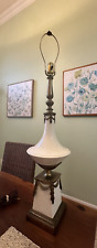 Vintage Stiffel Italian Regency Large Porcelain Brass Finish Tall Table Lamp