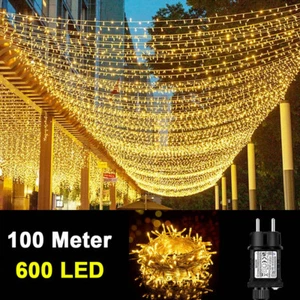 100M 600 LED Lichterkette Strom Weihnachts Beleuchtung Warmweiß Innen Außen Deko - Bild 1 von 5