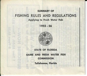 Vintage 1955 - 56 FISHING RULES AND REGLEMENT, Fresh Water, State of Florida - Bild 1 von 3