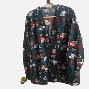 Crest Women Scrub Puppies Animal Print Open Front Jacket Pockets Size L. New. - Picture 1 of 9