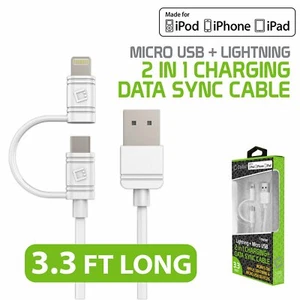 Micro USB & Lightning USB Data Sync & Charging Cable for Apple iPhone Samsung - Picture 1 of 12