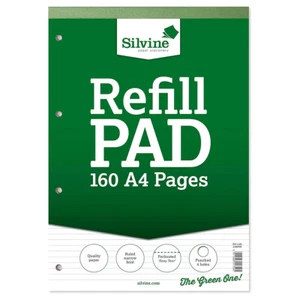 Silvine A4 Refill Pad Narrow Feint Lined 160 Quality Pages with 4 Punched Holes - Picture 1 of 7