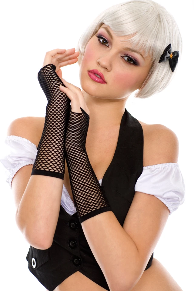 sexy MUSIC LEGS diamond net MID-ARM length FISHNET fingerless GLOVES 80's punk - Image 1 of 1