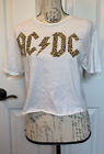 Women's AC/DC Rock Band White Cheetah Leopard Print Logo Cropped T-Shirt Medium