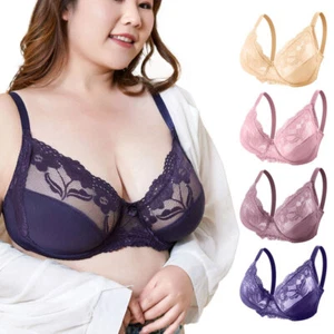 Plus Size Bra Women's Minimizer Lace Underwire Full Coverage Bras 34-50 D/DD/E - Picture 1 of 40