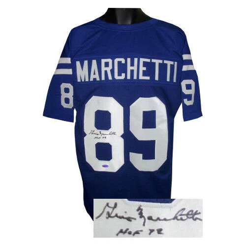 Gino Marchetti signed Blue TB Custom Stitched Pro Style Jersey w HOF 72- JSA - Image 1 of 1