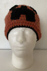 Maroon Hand Knitted Mincraft Hat - One Size Adult Unisex