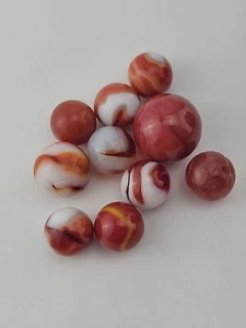 Vintage Lot Mixed Marble 10 Red Deep Orange Mixed Styles Brand 1 Shooter Marbles - Picture 1 of 6
