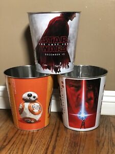 Star Wars VIII The Last Jedi 2017 Tin Buckets  AMC Theaters Complete Set of 3 
