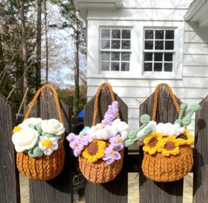 Cute Crocheted Hanging Flower Basket for Car/Home/Table/Party Decoration. - Picture 1 of 19