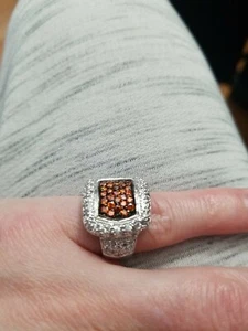 Sterling Silber Ring mit Pave Set Orange & Klar Kristalle Größe 5,75 ATEMBERAUBEND! - Bild 1 von 10