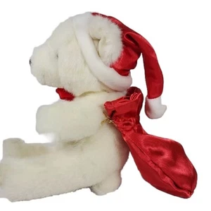 Gund Christmas Polar Bear Plush White W/ Red Bow Santa Hat Sack Stuffed Gift 7" - Picture 1 of 13