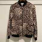 Susan Graver Bomber Jacket Size Xs Animal Leopard Print Satin Pockets Full Zip