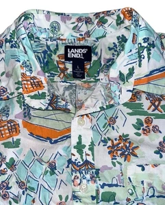 Lands End Mens Traditional Fit Lightweight Poplin Shirt Sz L Green Summer Picnic - Bild 1 von 7