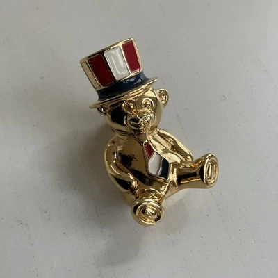 雅芳女式胸针金色爱国美国熊7月4日珠宝首饰 — 第 1/4 张图片