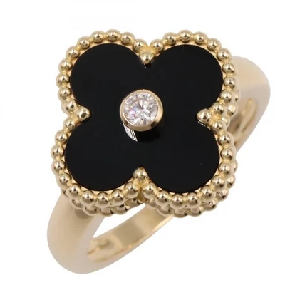 Van Cleef & Arpels Vintage Alhambra Onyx 1PD Ring #6.25 US size K18YG Black Used - Image 1 of 4