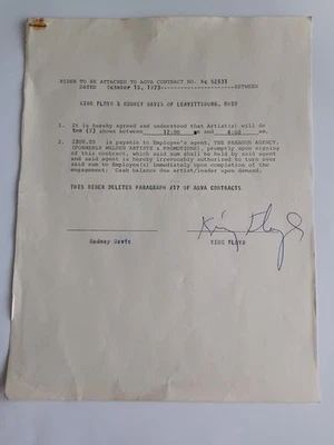 King Floyd (d. 2006) Signed 1973 AGVA Contract - Soul Singer - Groove Me - Image 1 of 4