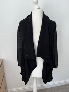 All Saints XS Black Lucia Cardigan Jacket Merino Wool Leather Sleeve - Picture 1 of 6