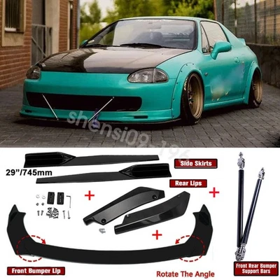 Front Bumper Lip Splitter Spoiler/Side Skirt/ Strut Rods For Honda Civic del Sol - Imagem 1 de 4