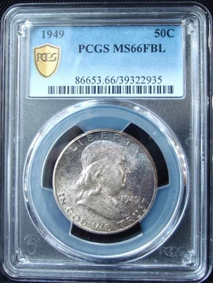 Meio dólar de prata Franklin 1949 - PCGS MS 66 FBL - Escudo de ouro - Imagem 1 de 4