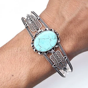 Tibetan Turquoise Gemstone Jewelry Cuff Bracelets 7''Adjustable - Picture 1 of 7