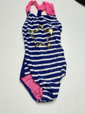 Circo H baby girl swimsuit striped Gold star sz XS 4/5 neon pink navy blue - Image 1 of 4
