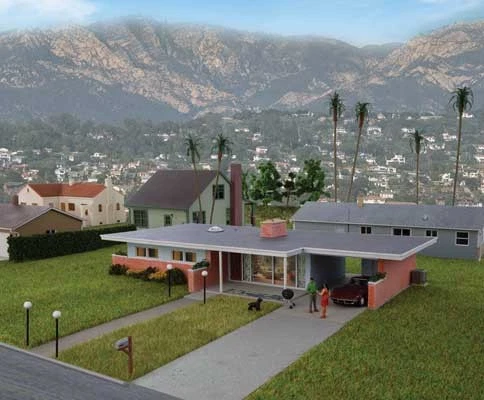 Walthers Cornerstone 4156 HO Scale Mid-Century Modern Home -- Kit - 9-7/16 x 5-5 - Image 1 of 1