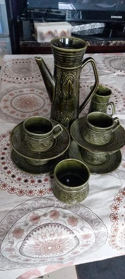 Ellgreave Saxony Green Mid Century Vintage Tea Set Coffee Pot Suga Bowl Good £60 - Image 1 of 4