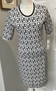 Calvin Klein NWT Women's ALL OVER LOGO Knit Sweater Dress CD4W1BE8 Medium $134 - Picture 1 of 13