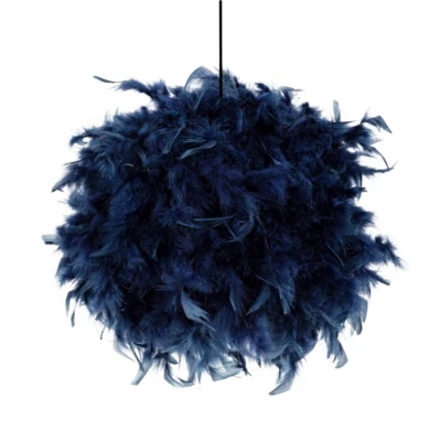HAPPY HOMEWARES Eye-Catching and Modern Small Navy Blue Feather Decorated Pendant Lighting Sh...